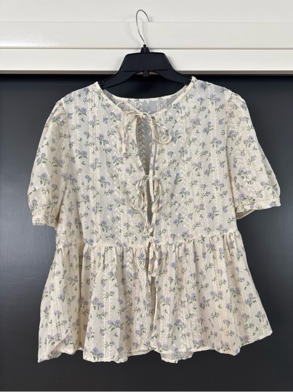 Wdirara Floral Lace-Trim Top